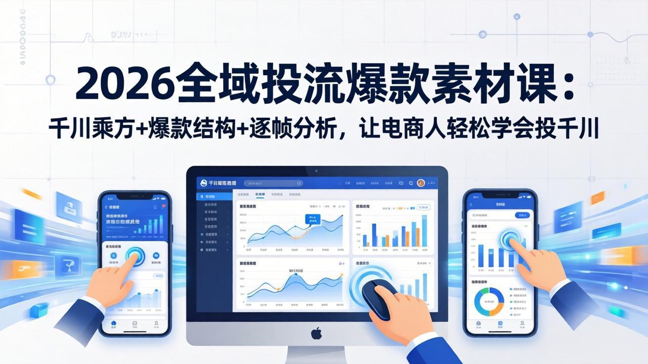 2026全域投流爆款素材课：千川乘方+爆款结构+逐帧分析，让电商人轻松学会投千川-云途创业网
