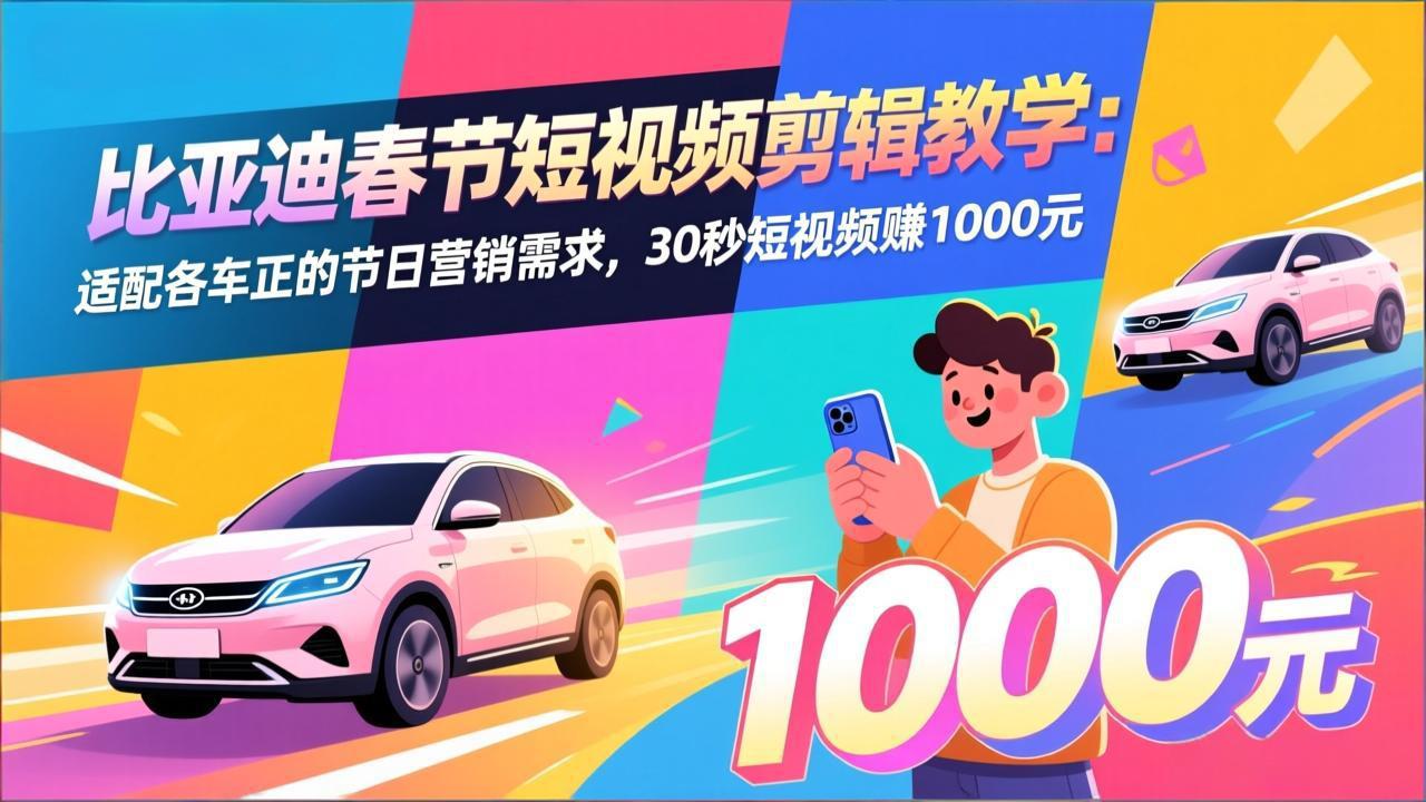 比亚迪春节短视频剪辑教学：适配各车企的节日营销需求，30秒短视频赚1000元-云途创业网