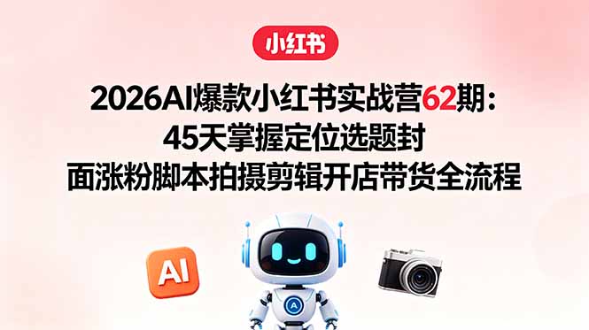 2026AI爆款小红书实战营62期：45天掌握定位选题封面涨粉脚本拍摄剪辑开店带货全流程-云途创业网