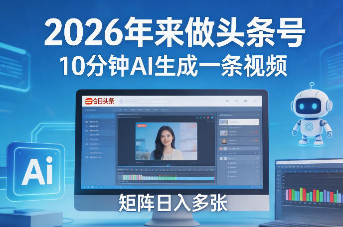 2026年来做头条号，10分钟AI生成一条视频，矩阵日入多张-云途创业网