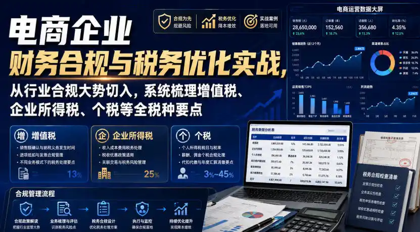 电商企业财务合规与税务优化实战，从行业合规大势切入，系统梳理增值税、企业所得税、个税等全税种要点-云途创业网