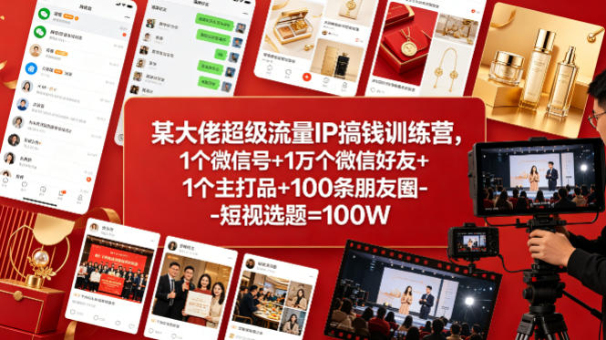 某大佬超级流量IP搞钱训练营，1个微信号+1万个微信好友+1个主打品+100条朋友圈-短视选题=100W-云途创业网