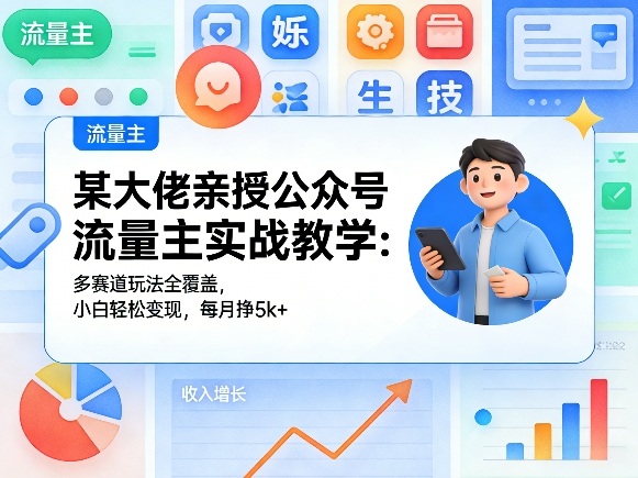某大佬亲授公众号流量主实战教学:多赛道玩法全覆盖,小白轻松变现,每月多挣5k+-云途创业网