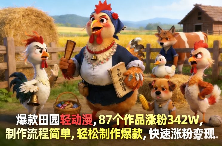 爆款田园轻动漫，87个作品涨粉342W，制作流程简单，轻松制作爆款，快速涨粉变现-云途创业网