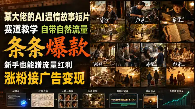 某大佬的AI温情故事短片赛道教学,自带自然流量,条条爆款,新手也能蹭流量红利,涨粉接广告变现-云途创业网