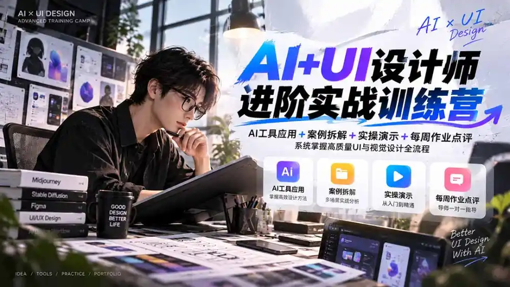 【无水印】AI+UI设计师进阶训练营-第4期：AI工具应用+案例拆解+实操演示+作业点评，掌握高质量UI与视觉设计全流程-云途创业网