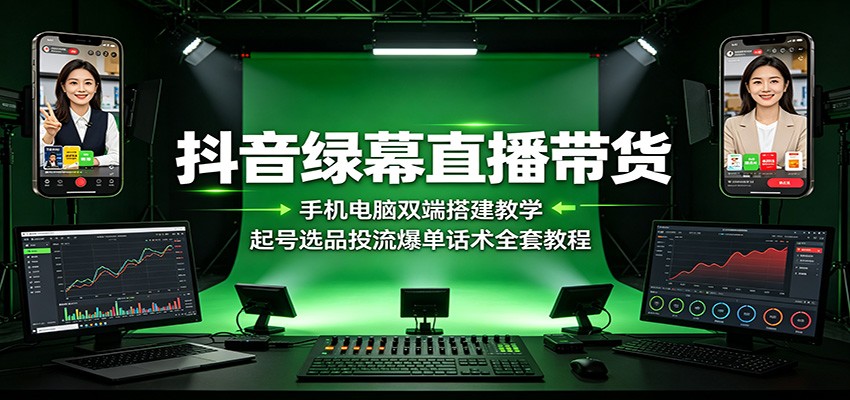 抖音绿幕直播带货：手机电脑双端搭建教学，起号选品投流爆单话术全套教程-云途创业网