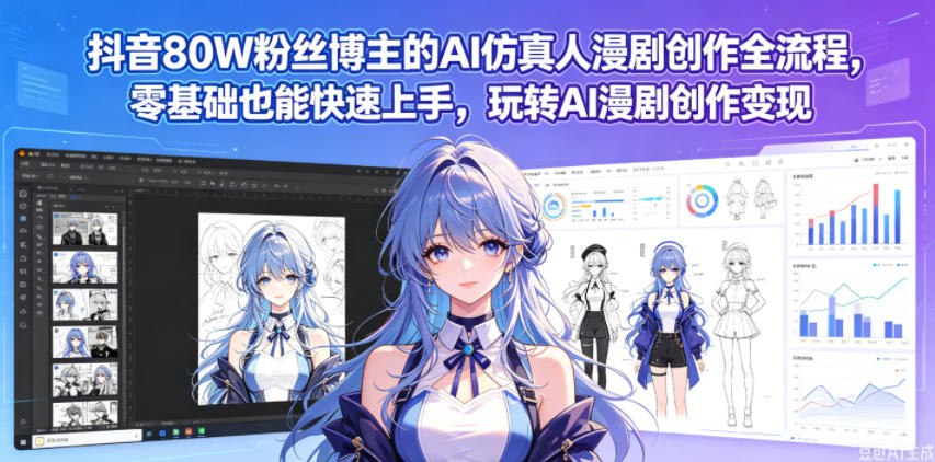 抖音80W粉丝博主的AI仿真人漫剧创作全流程，零基础也能快速上手，玩转AI漫剧创作变现-云途创业网