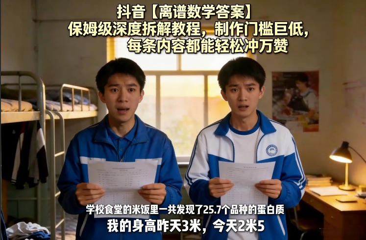 抖音【离谱数学答案】保姆级深度拆解教程，制作门槛巨低，每条内容都能轻松冲万赞，附详细步骤-云途创业网