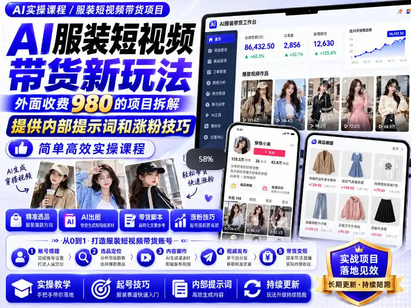 外面收费980AI快手带货系统课程，内部课程首次外放，操作简单高效，一分钟一条爆款视频-云途创业网