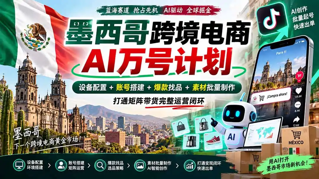 墨西哥AI跨境电商万号计划｜设备配置+账号搭建+爆款找品+素材批量制作，打通矩阵带货完整运营闭环-云途创业网