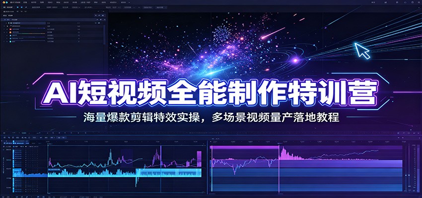 AI短视频全能制作特训营：海量爆款剪辑特效实操，多场景视频量产落地教程-云途创业网
