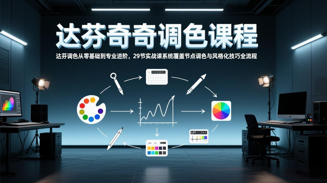 达芬奇调色从零基础到专业进阶,29节实战课系统覆盖节点调色与风格化技巧全流程-云途创业网