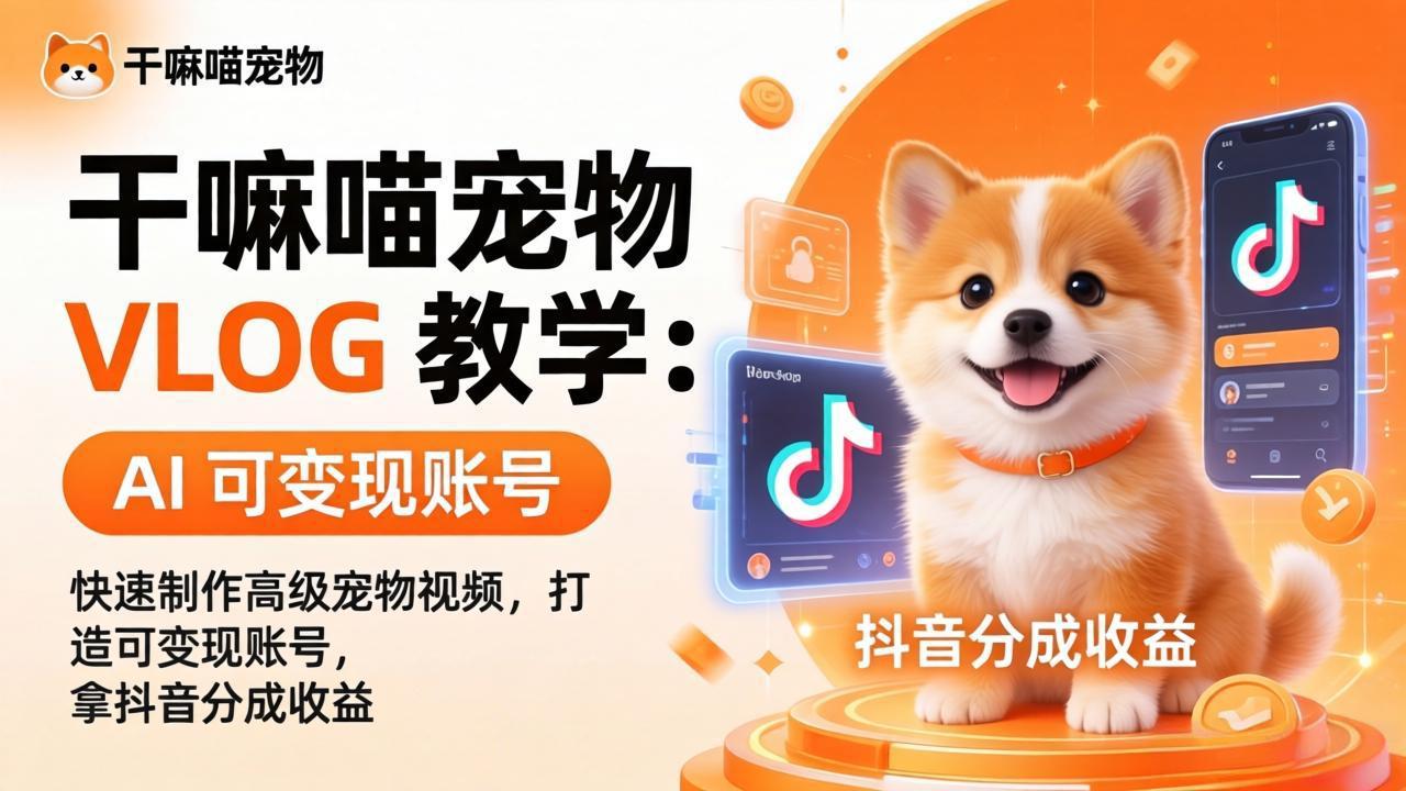 干嘛喵宠物 VLOG 教学：AI 快速制作高级宠物视频，打造可变现账号，拿抖音分成收益-云途创业网