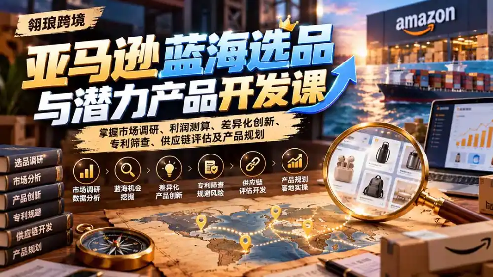 亚马逊蓝海选品与潜力产品开发课:掌握市场调研、利润测算、差异化创新、专利筛查、供应链评估及产品规划 亚马逊蓝海选品与潜力产品开发课:掌握市场调研、利润测算、差异化创新、专利筛查、供应链评估及产品规划