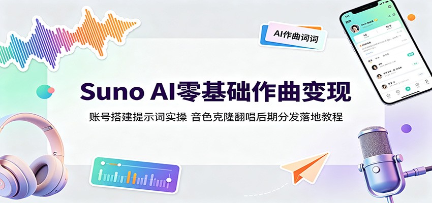 Suno AI零基础作曲变现：账号搭建提示词实操，音色克隆翻唱后期分发落地教程-云途创业网