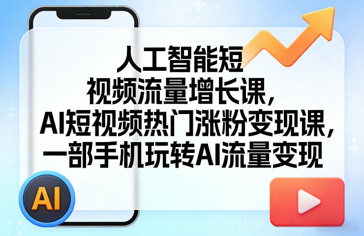 人工智能短视频流量增长课,AI短视频热门涨粉变现课,一部手机玩转AI流量变现-云途创业网