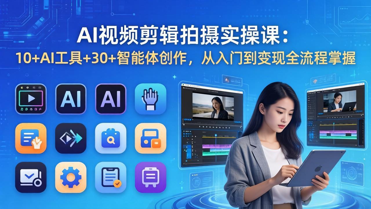 AI 视频剪辑拍摄实操课:10+AI工具+30+智能体创作,从入门到变现全流程掌握-云途创业网