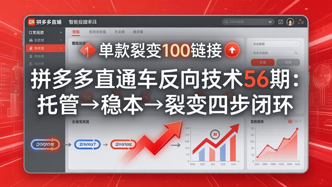 拼多多直通车反向技术56期:托管→稳本→裂变四步闭环,单款裂变100链接抢占核心流量-云途创业网