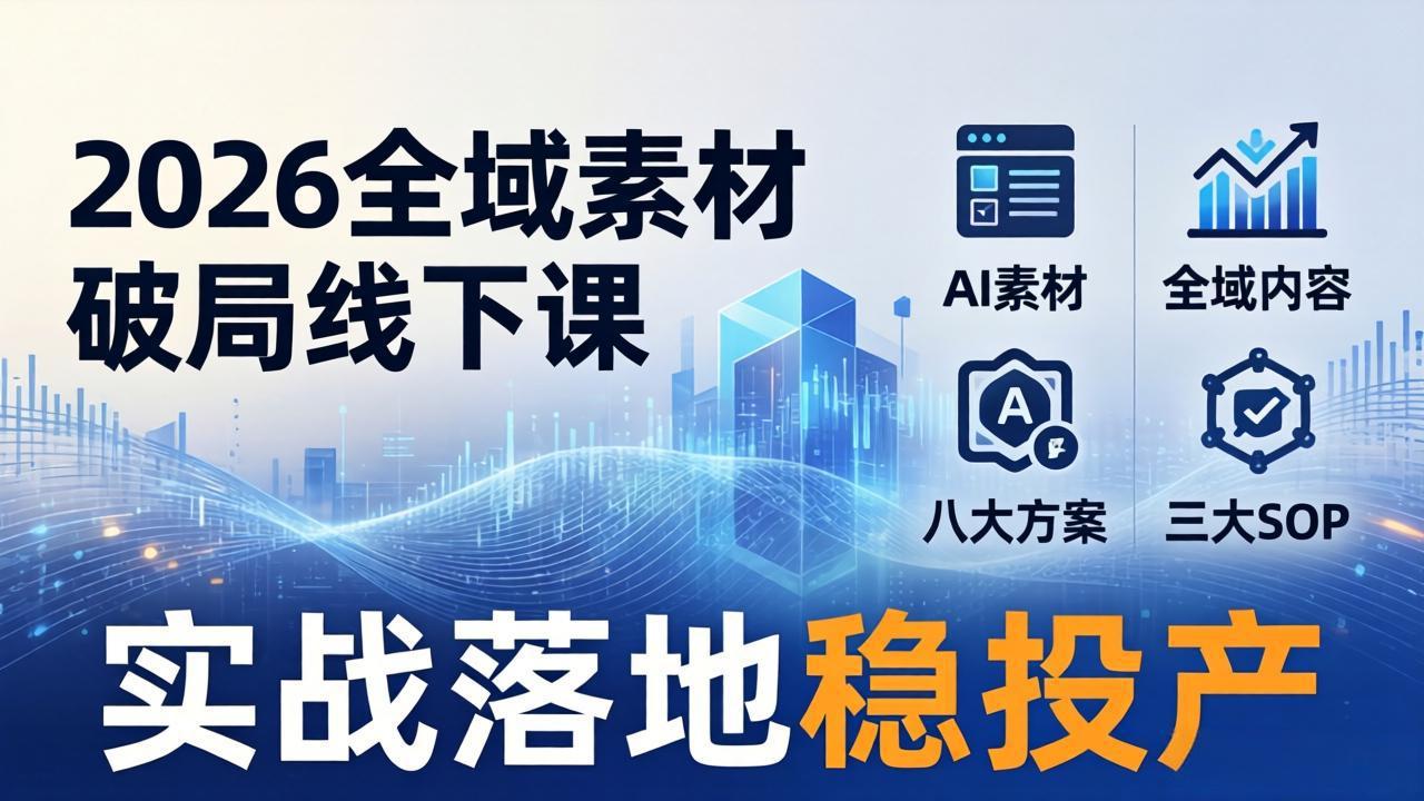 2026全域素材破局线下课：AI素材+全域内容+八大方案+三大SOP，实战落地稳投产-云途创业网