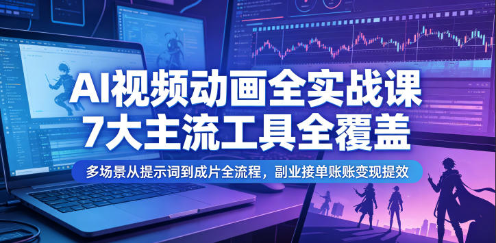 AI视频动画全实战课，7大主流工具全覆盖，多场景从提示词到成片全流程，副业接单账号变现提效-云途创业网