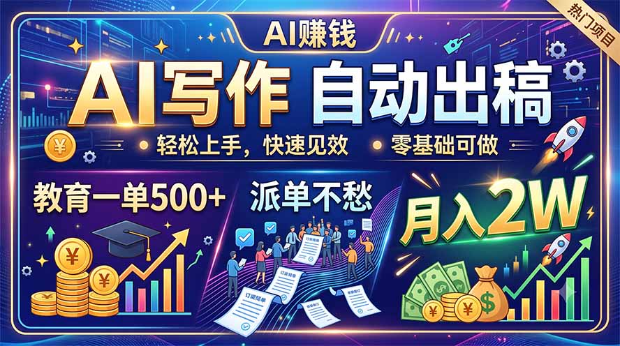 AI写作自动出稿，教育一单500+，派单不愁，月入2W-云途创业网