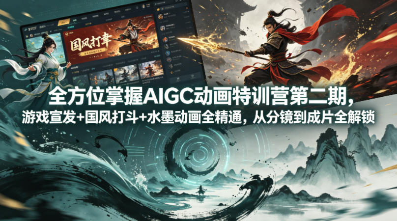 全方位掌握AIGC动画特训营第二期，游戏宣发+国风打斗+水墨动画全精通，从分镜到成片全解锁-云途创业网