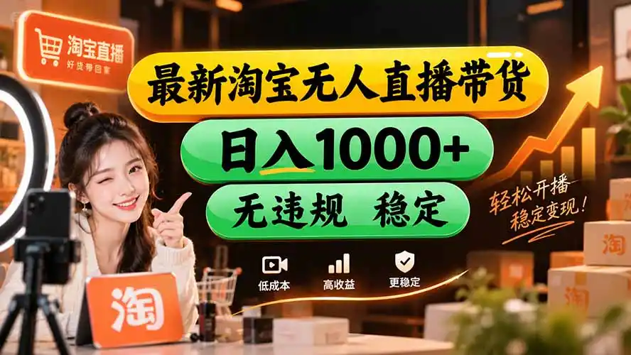 【新技术】淘宝无人直播，独家，日入2K+，无封号，可矩阵，长期稳定-云途创业网