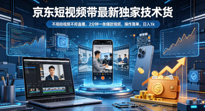 京东短视频带货最新独家技术，不用拍视频不用直播，2分钟一条爆款视频，操作简单，日入1k+【揭秘】-云途创业网