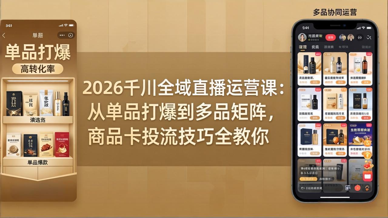 2026千川全域直播运营课:从单品打爆到多品矩阵,商品卡投流技巧全教你-云途创业网