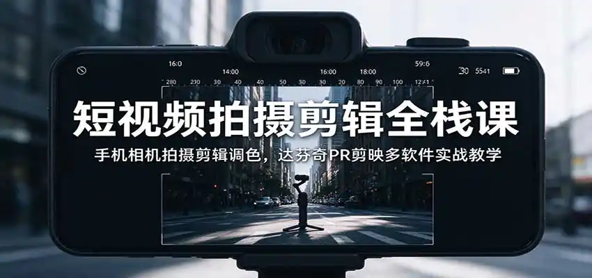 短视频拍摄剪辑全栈课：手机相机拍摄剪辑调色，达芬奇PR剪映多软件实战教学-云途创业网