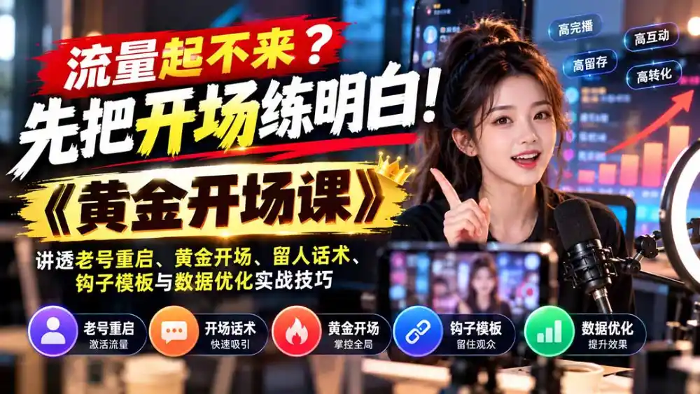 流量起不来?先把开场练明白!《黄金开场课》讲透老号重启、黄金开场、留人话术、钩子模板与数据优化实战技巧-云途创业网