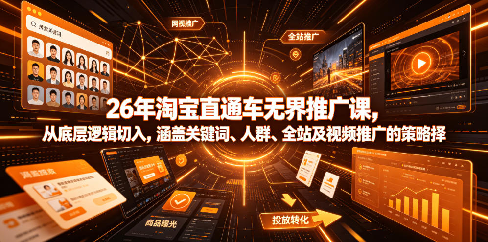 26年淘宝直通车无界推广课,从底层逻辑切入,涵盖关键词、人群、全站及视频推广的策略选择-云途创业网
