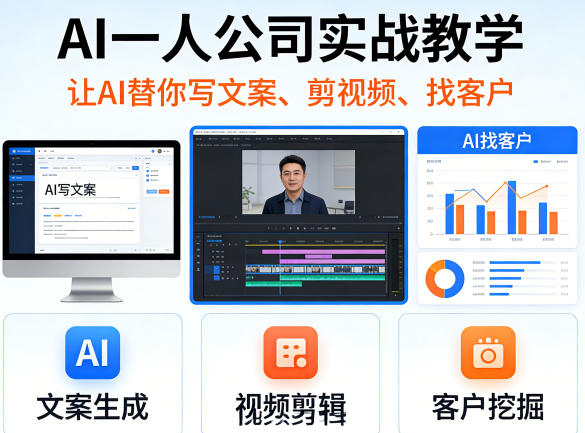 AI一人公司实战教学，让AI替你写文案、剪视频、找客户-云途创业网