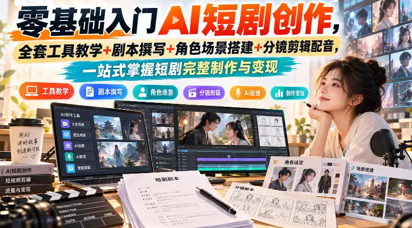 零基础入门AI短剧创作，全套工具教学+剧本撰写+角色场景搭建+分镜剪辑配音，一站式掌握短剧完整制作与变现-云途创业网
