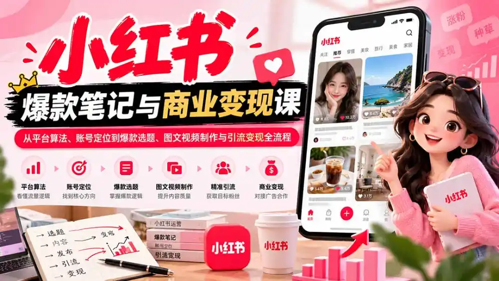 2026小红书爆款笔记与商业变现课：从平台算法、账号定位到爆款选题、图文视频制作与引流变现全流程-云途创业网