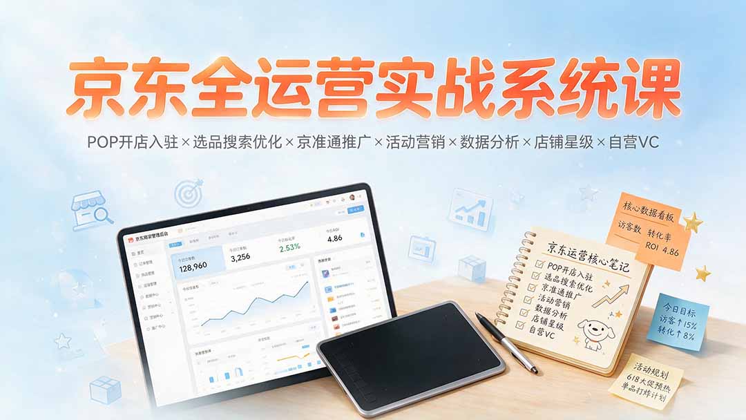 京东全运营实战系统课：POP开店入驻×选品搜索优化×京准通推广×活动营销×数据分析×店铺星级×自营VC-云途创业网