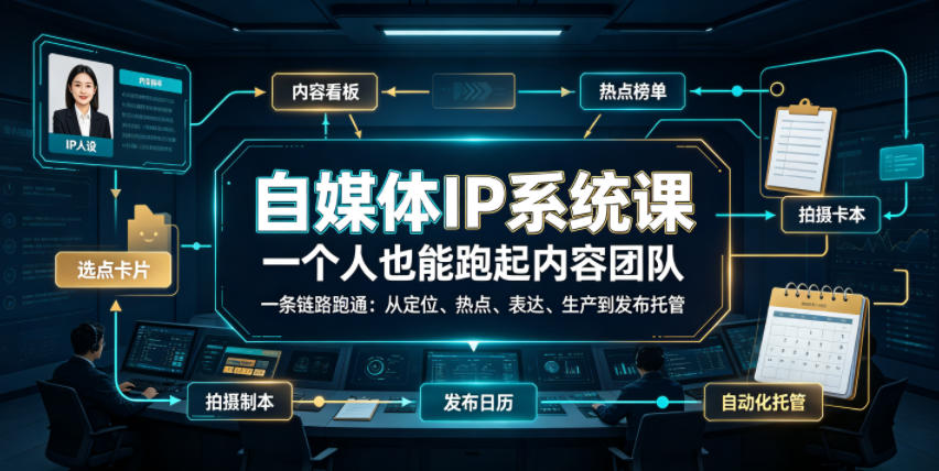 自媒体IP系统课,一个人也能跑起内容团队,一条链路跑通,从定位、热点、表达、生产到发布托管-云途创业网