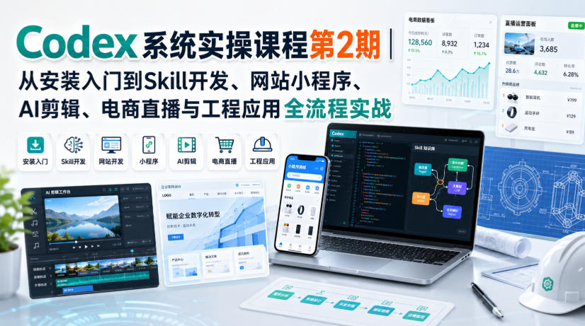 Codex系统实操课程第2期｜从安装入门到Skill开发、网站小程序、AI剪辑、电商直播与工程应用全流程实战-云途创业网