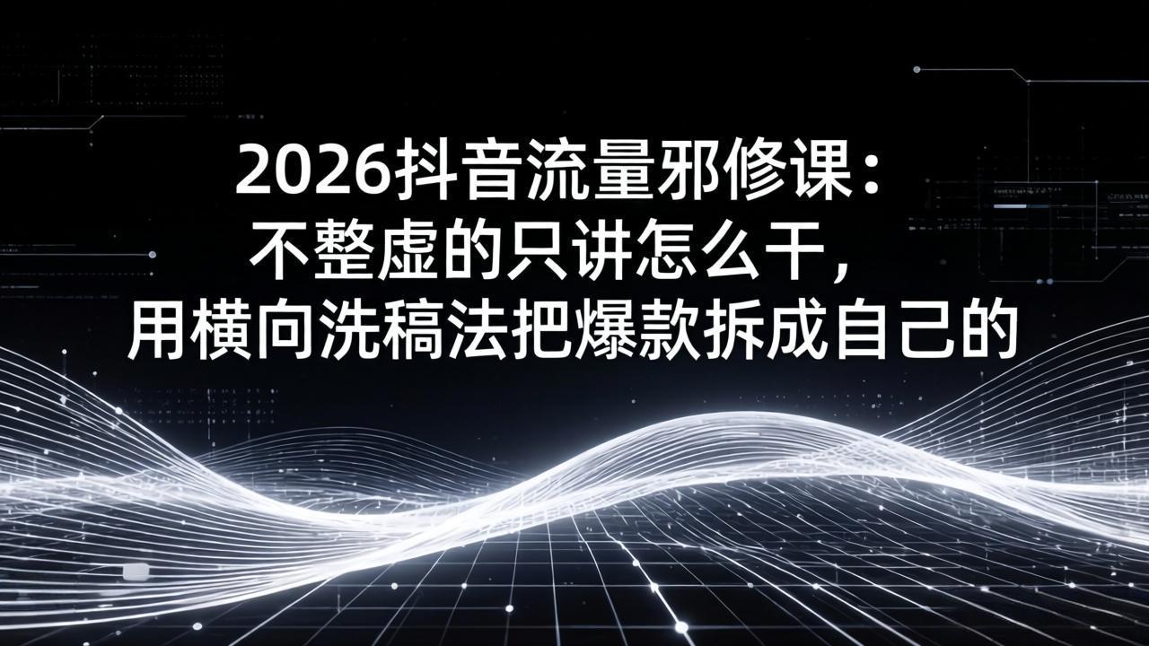 2026抖音流量邪修课：不整虚的只讲怎么干，用横向洗稿法把爆款拆成自己的-云途创业网
