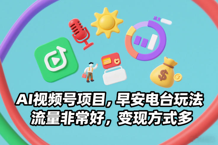 AI视频号项目，早安电台玩法，流量非常好，变现方式多-云途创业网
