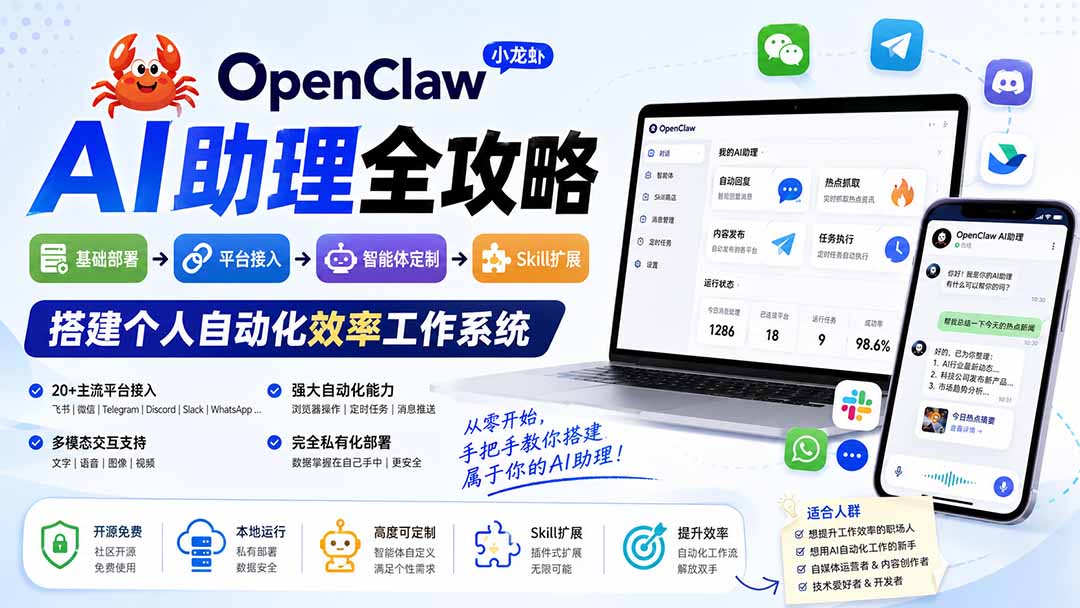 OpenClaw小龙虾 AI助理全攻略：基础部署→平台接入→智能体定制→Skill扩展，搭建个人自动化效率工作系统-云途创业网