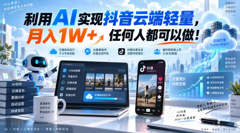 利用AI实现抖音云端轻量，月入1W+，任何人都可以做！【揭秘】-云途创业网