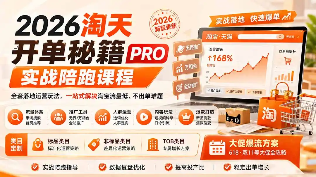 2026淘天开单秘籍PRO实战陪跑课程-更新1023：全套落地运营玩法，一站式解决淘宝流量低、不出单难题